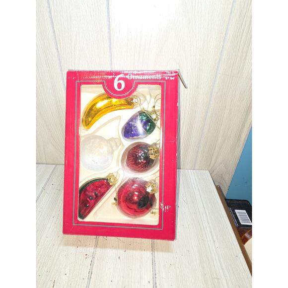Vtg Blown Glass Fruit Christmas Ornaments Festive Holiday Original Set Of 5 - Picture 9 of 11